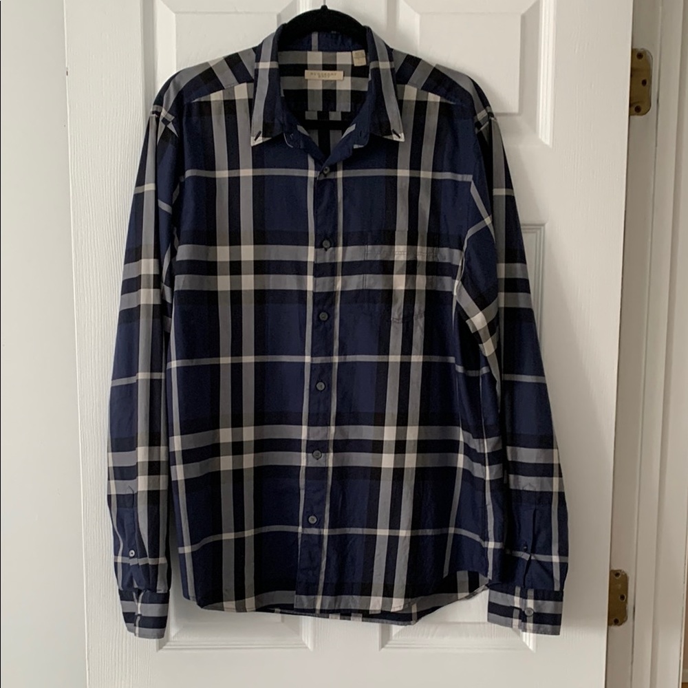 Burberry Blue and White Checkered Shirt XL
